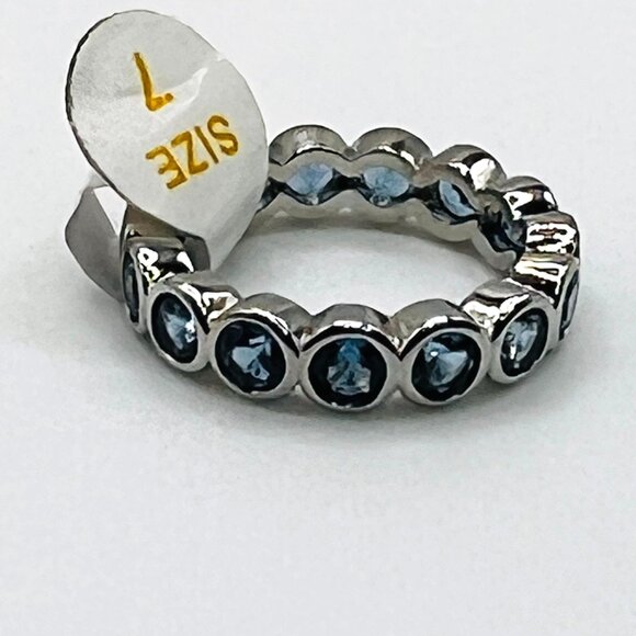 Ring Bomb Party Ring, NWOT, size 7, blue stones encircling silver color band - Picture 5 of 7